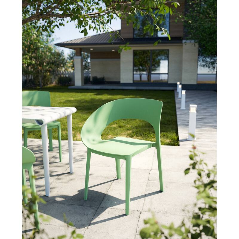 Single-Side Chair - One-Piece Design for Indoor & Outdoor Use,suitable for gardens, terraces (Set of 4) - Haze Green