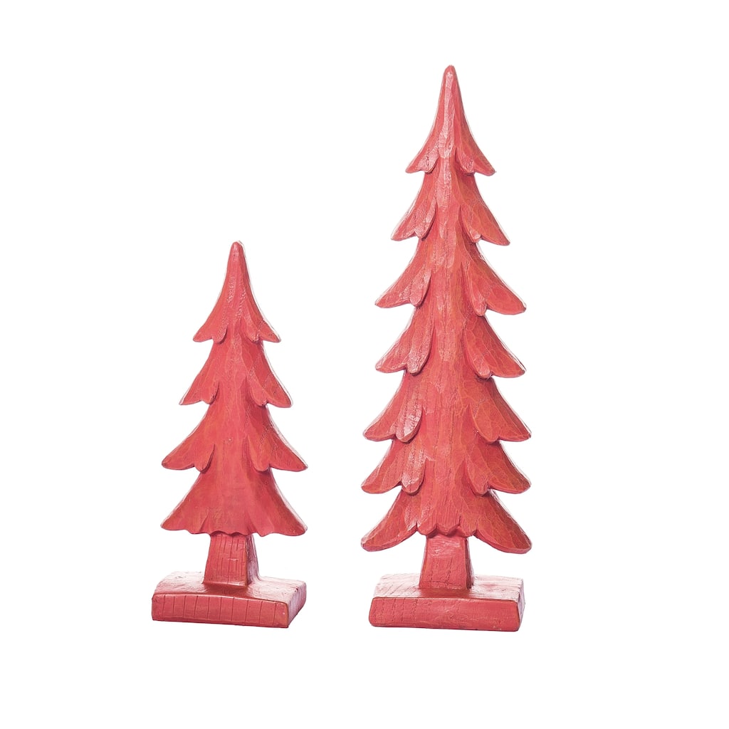 Transpac Resin 3.75 in. Red Christmas Woodland Tree Set of 2