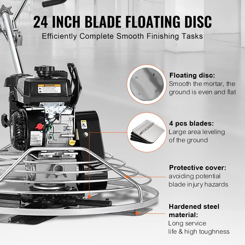 Power Trowel, Walk-Behind Cement Trowel with Float Pan, Gas-Powered Smooth Concrete Surface Finisher