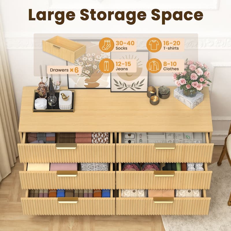 Meyreso Modern Boho Wave Wood Dresser, Wide Storage Cabinet