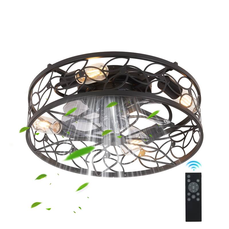 18-inch Black Vintage Caged Ceiling Fan Light - Quiet Operation, Remote Control, Industrial Style(Bulb Not Included)