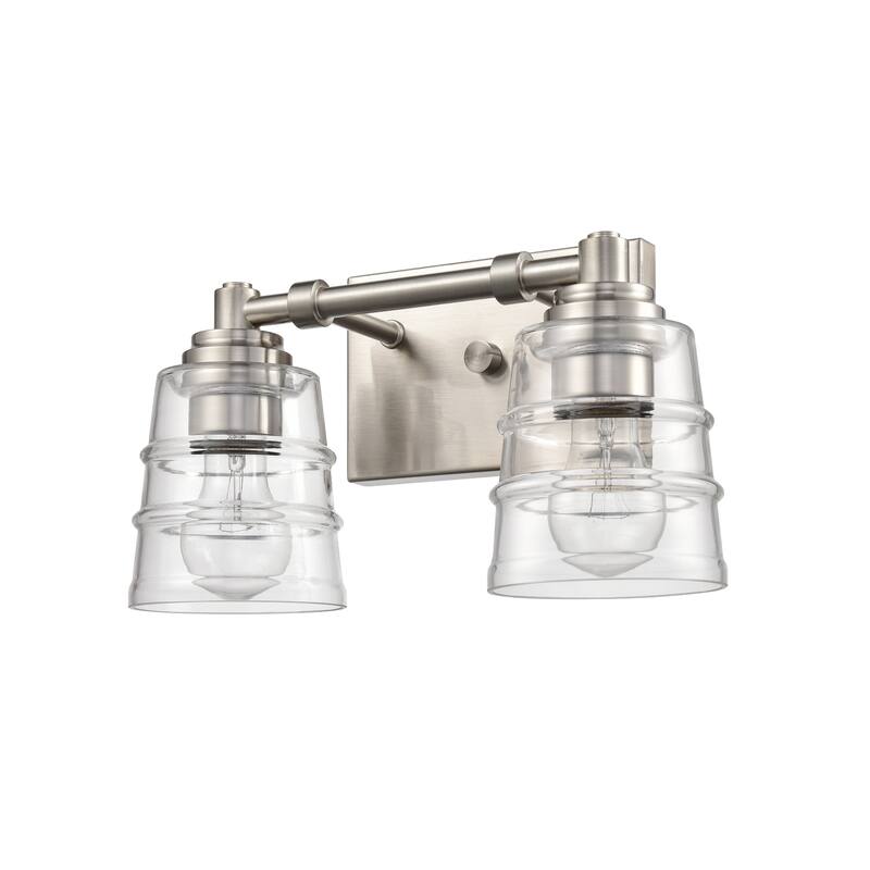 2-Light Ribbed Glass Shade Vanity Light Fixture - 13" - Satin Nickel Finish