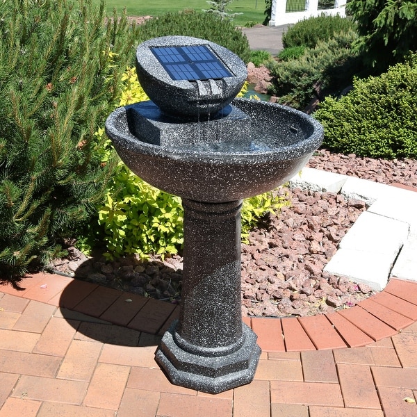 Sunnydaze Modern Solar Birdbath Outdoor Water Fountain 36 Inches Tall & Panel