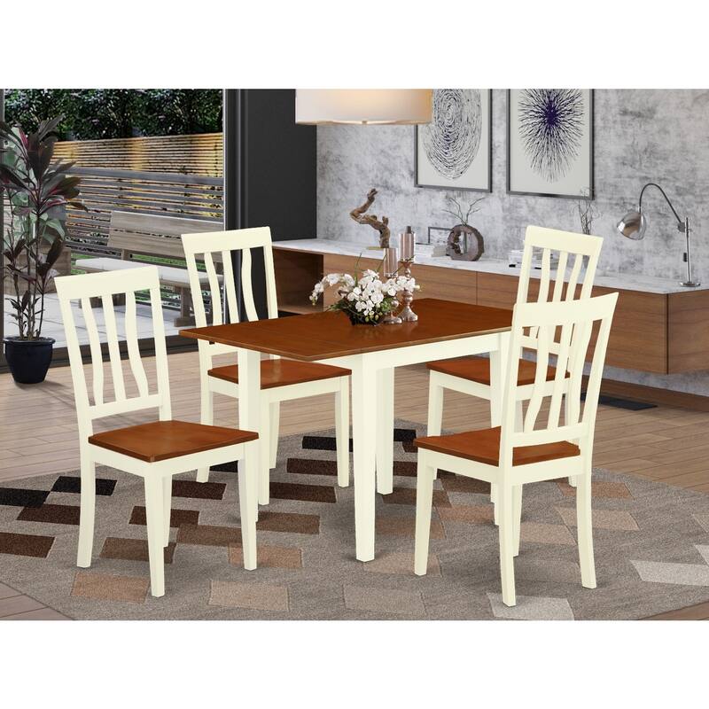 Rustic Dining Table Set 5 Piece - Solid Wood Table & Chairs - Cherry & Buttermilk Finish