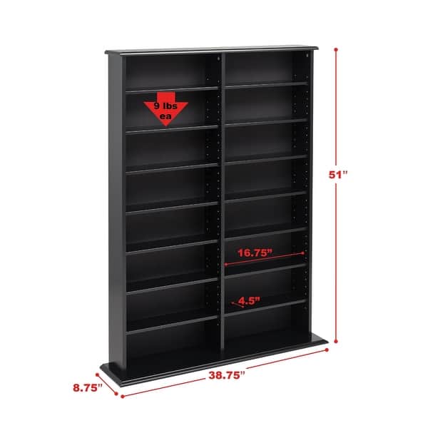 dimension image slide 0 of 4, Prepac Media Storage Display Cabinet 8.75" D x 38.75" W x 51" H
