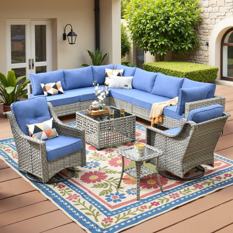 HOOOWOOO 10-piece Wicker Patio Furniture Set Sectional Sofa with Swivel Chair
