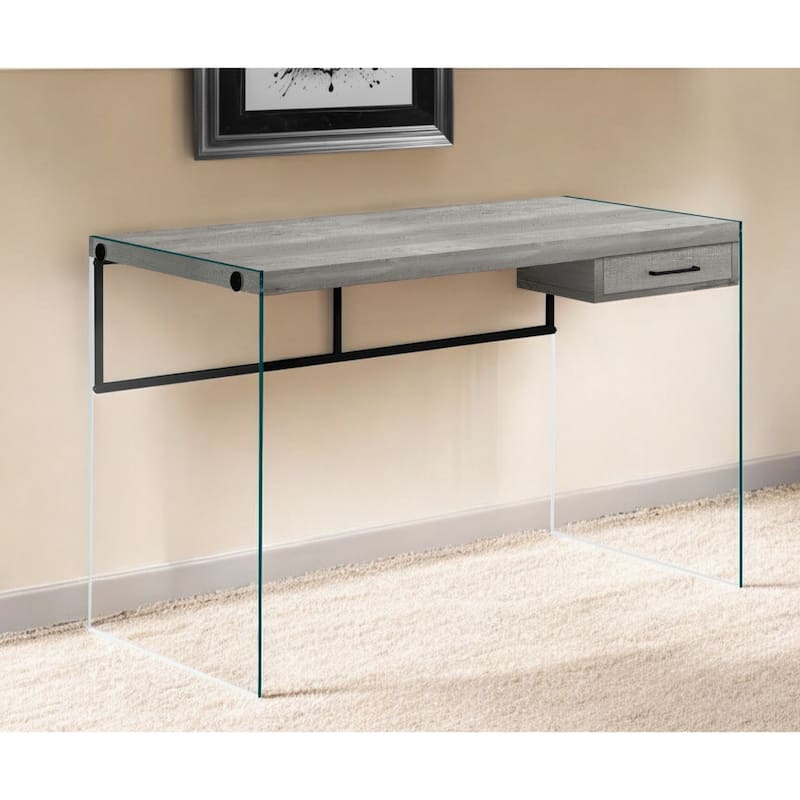 Wood Computer Desk with Glass Base, 1 Drawer and Rectangular Design