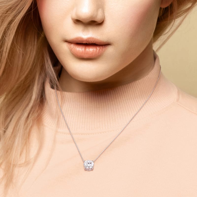 Miadora 3 1/2ct DEW Created Moissanite Solitaire Pendant With Chain in 10k White Gold - 17 In x 10 mm x 10 mm