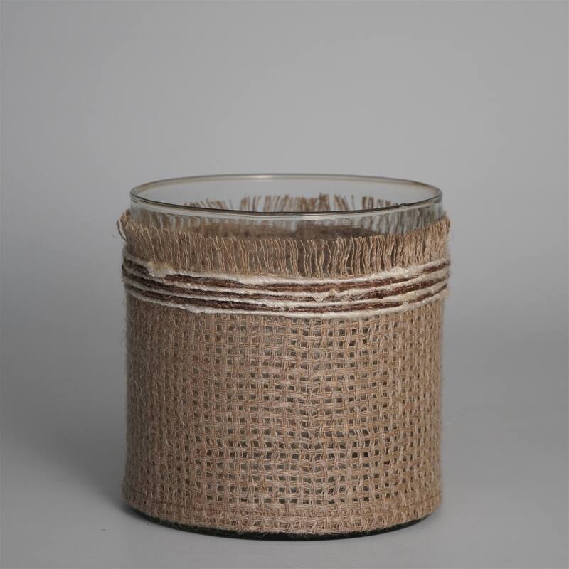 Votive Natural 6"x6" Wrapped in Fabric Weaves- A