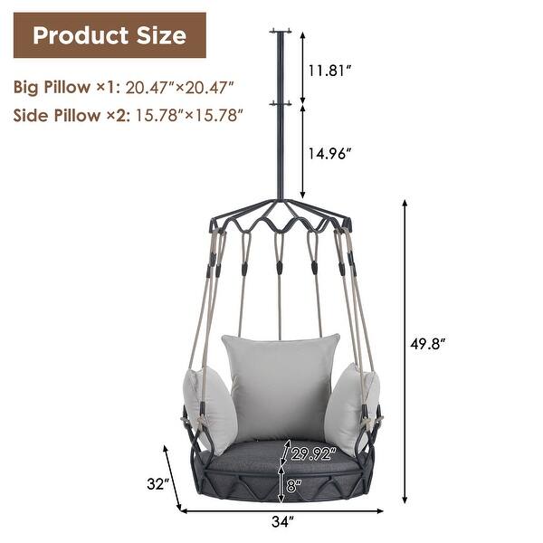 dimension image slide 1 of 2, Outdoor Porch Swing Chair Hanging Basket, Patio Hanging Chair with Thickened Cushion for Garden Porch