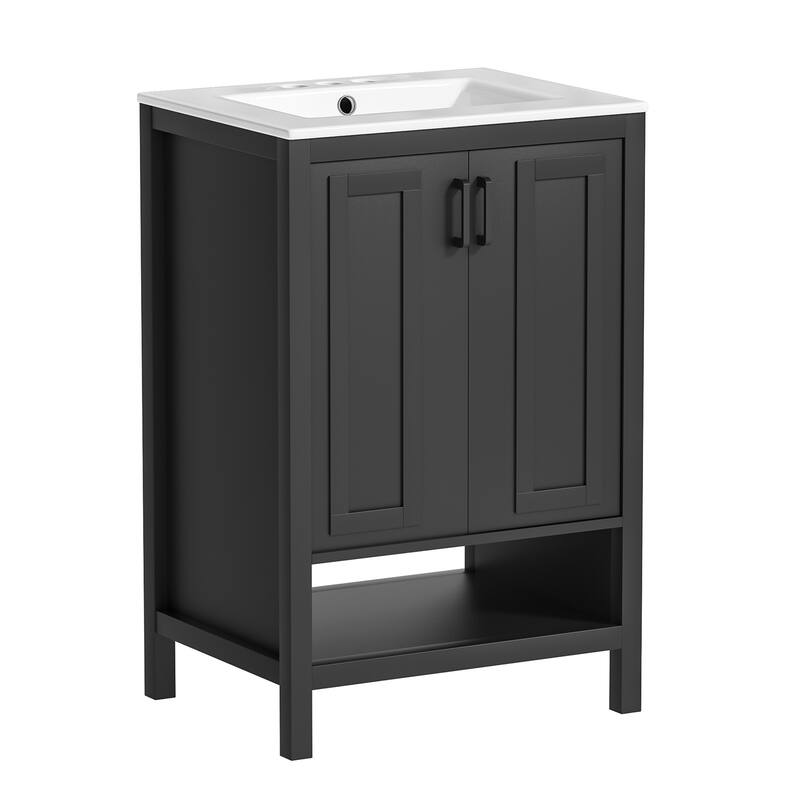 Anmytek 24'' Single Bathroom Vanity Cabinet with Ceramic Sink Combo Bathroom Storage Cabinet With Soft Close Doors