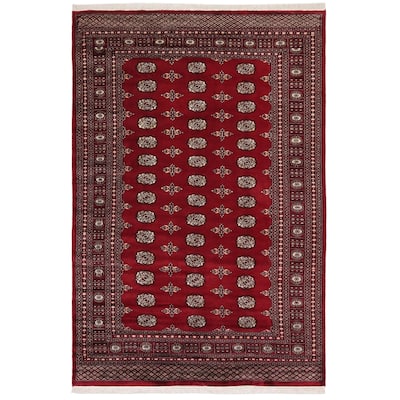 Rustic Bokhara Alfredo Red Beige Hand Knotted Rug - 6'0'' x 8'4''