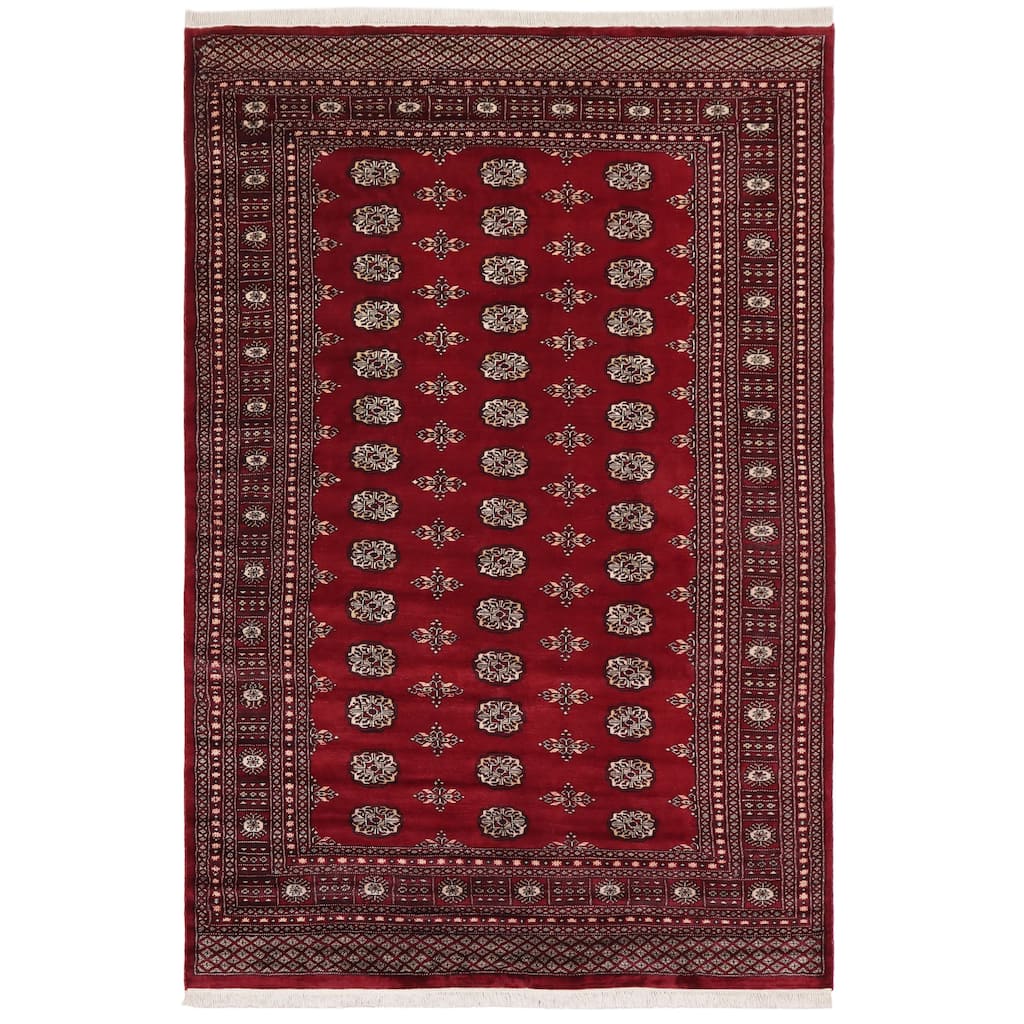 Rustic Bokhara Alfredo Red Beige Hand Knotted Rug - 6'0'' x 8'4''