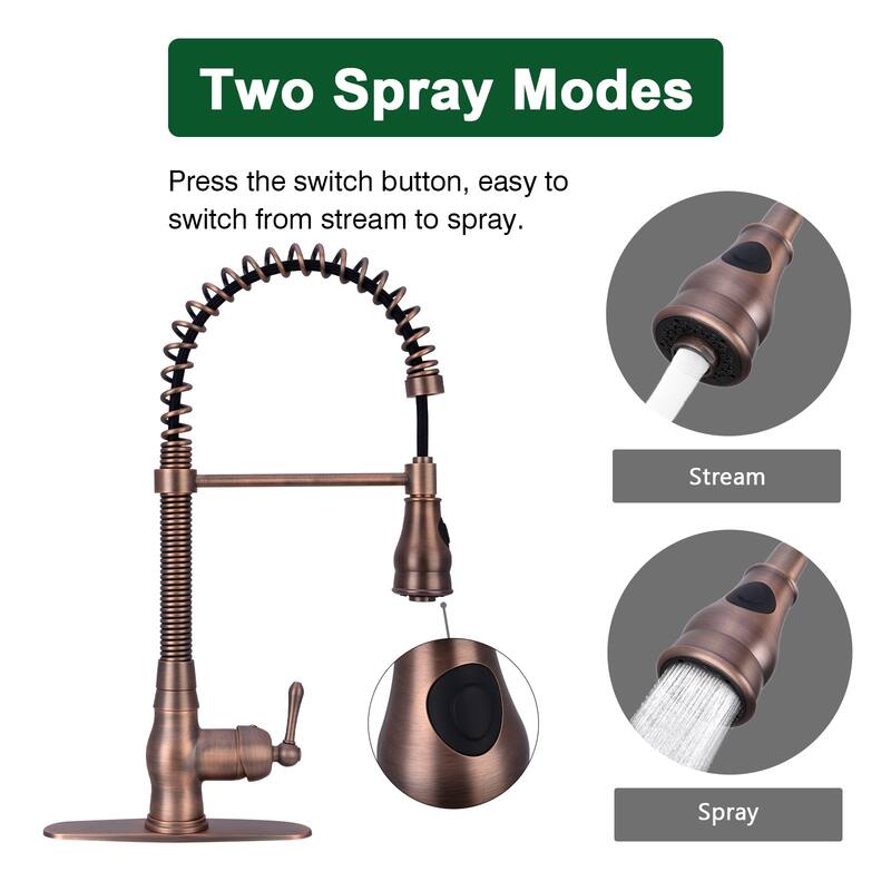 Pre-Rinse Spring Kitchen Faucet, Single Level with Pull Down Sprayer