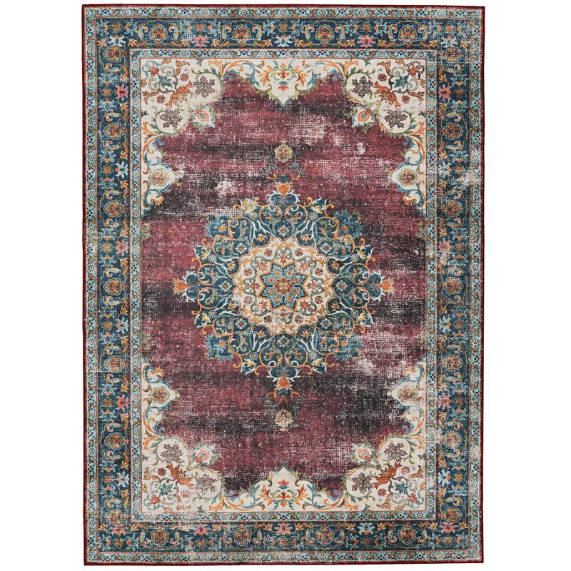 Bryant Machine Washable Ivory & Burgundy Area Rug - 2' x 3'