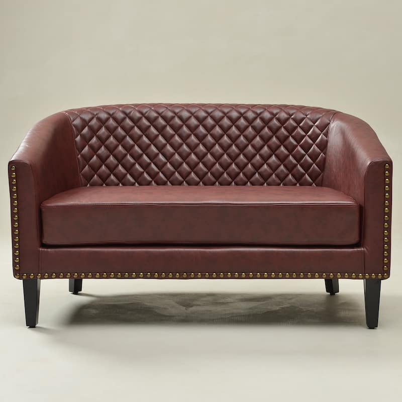 KINWELL 50"W Tufted Faux Leather Upholstered Small Loveseat Sofa