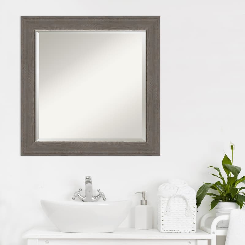 Beveled Bathroom Wall Mirror - Alta Brown Grey Frame - Alta Brown Grey