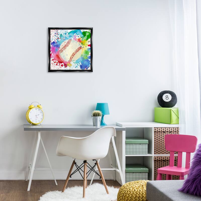 Stupell Colorful Splash Baseball Framed Floater Canvas Wall Art Design By Kim Allen