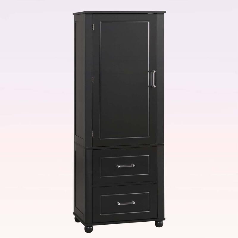 Tall Freestanding Bathroom Storage Cabinet with Two Drawers and Adjustable Shelf, Grey MDF Board, Ideal for Organized Living
