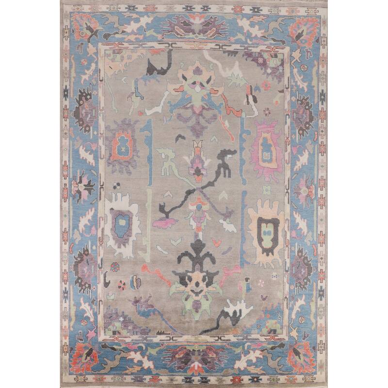 Colorful Oushak Oriental Rug Hand-Knotted Transitional Wool Carpet - 8'9" X 11'9"