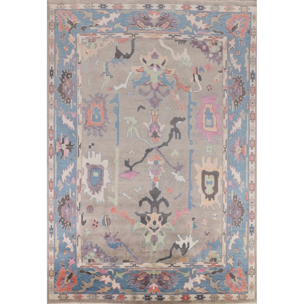 Colorful Oushak Oriental Rug Hand-Knotted Transitional Wool Carpet - 8'9" X 11'9"