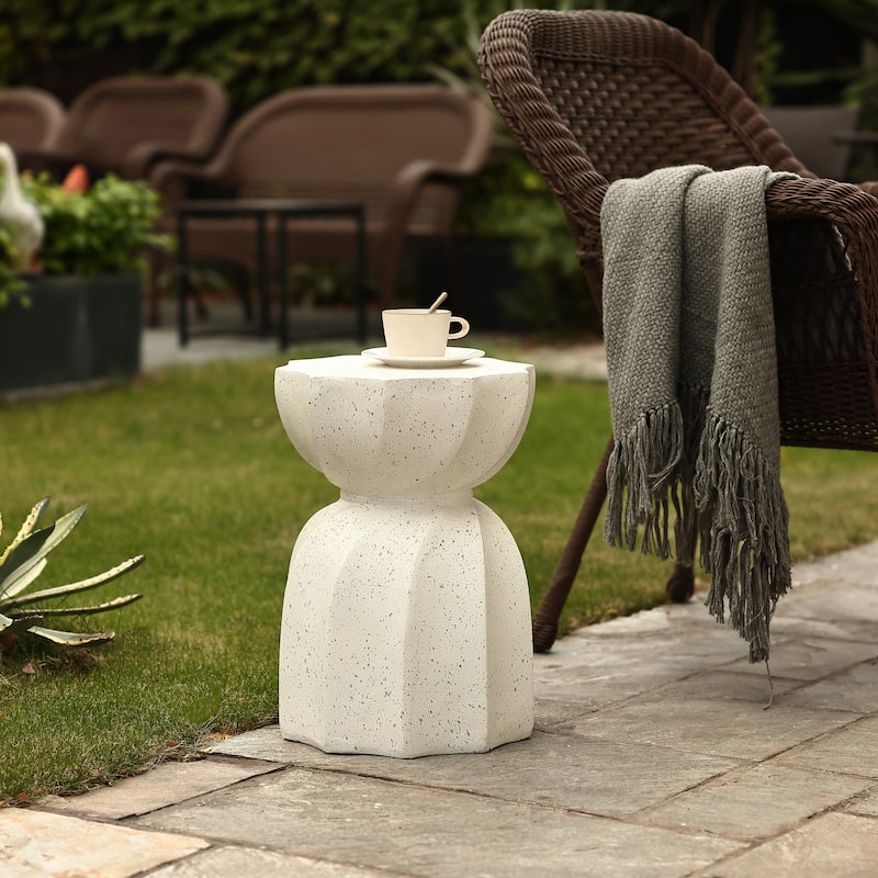 Cement Hourglass Round Side and End Table, Indoors & Outdoors