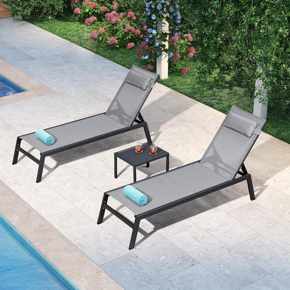 PURPLE LEAF Lounge Chair Set for Outside Aluminum Patio Recliner with Side Table and Pillow Beach Sunbathing Tanning Chairs
