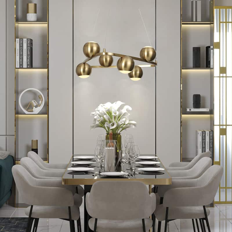 Modern Glam 6-Light Gold Brass LED Chandelier Metal Pendant Light with Dome Shades