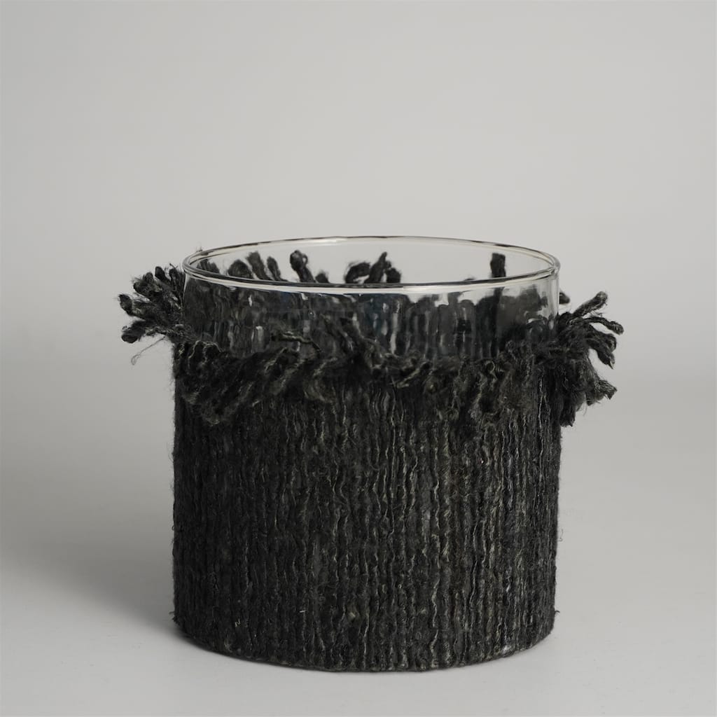Textured Glass Votive Candle Holder - 6" - Charcoal Gray