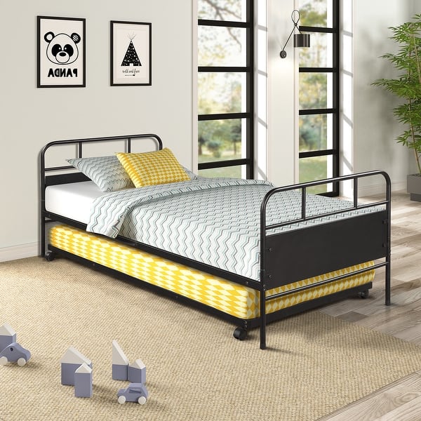 Twin Size Metal Platform Bed Frame with Trundle Overstock 35718790
