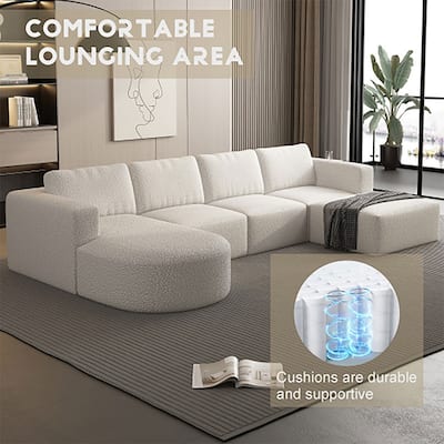 104.32" Teddy Velvet Upholstered Combination Sofa, Lounger, Footstool (Pure Sponge) - A+B+C+D