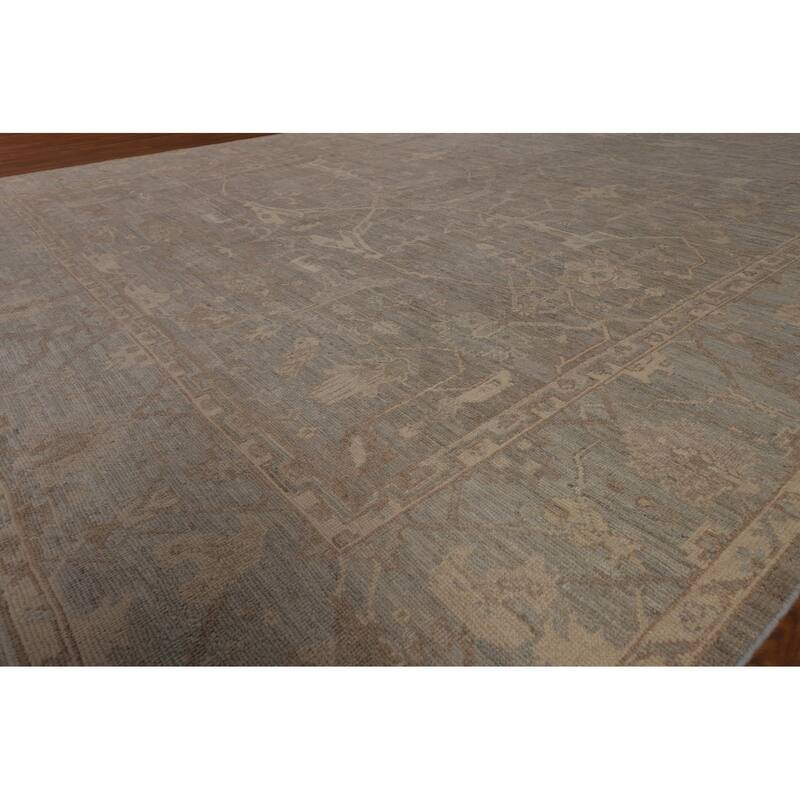 Transitional Oushak Turkish Area Rug Hand-Knotted Grey Wool Carpet - 9'1"x 11'8"