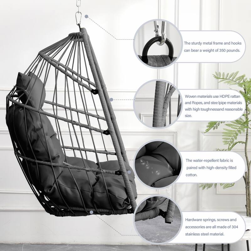 Outdoor Rattan Egg Swing Chair with Comfortable Seating and Durable PE Wicker for Relaxation