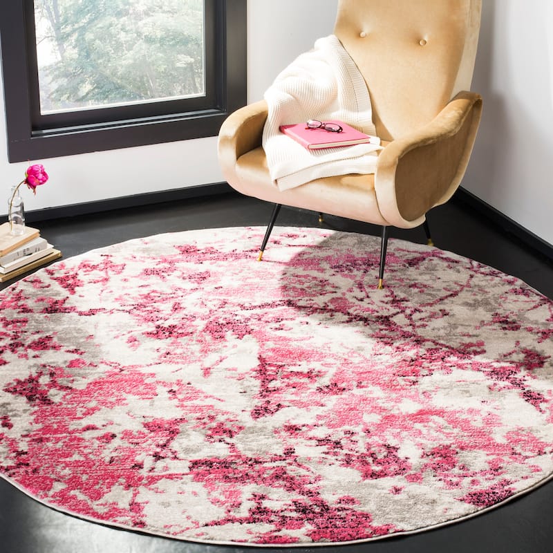 SAFAVIEH Skyler Leitha Modern Rug - 6'7" Round - Pink/Ivory
