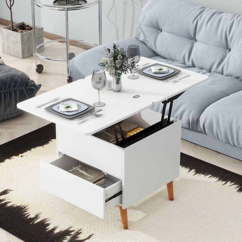 Square Multifunctional Side Table Lift Top Coffee Table w/Drawers