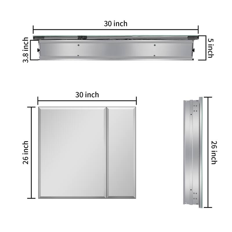 30x26 inch Double door mirror Aluminum medicine cabinet Surface Mount or Recessed Bathroom