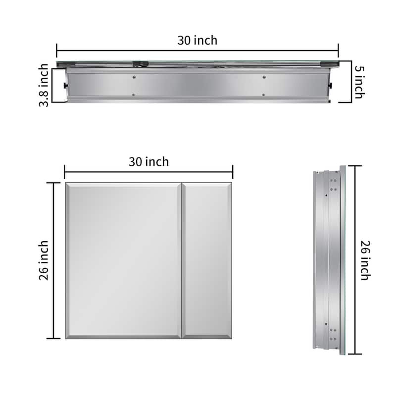 30x26 inch Medicine cabinet with Mirror Surface Mount or Recess Aluminum Large storage space Bathroom