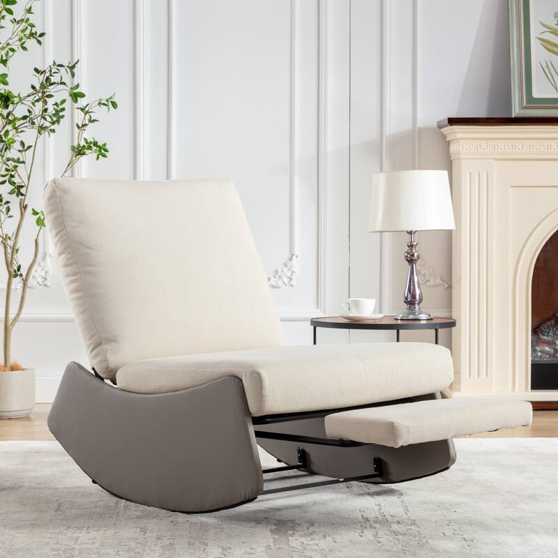 Corduroy Rocking Recliner Chair with Adjustable Back & Ottoman