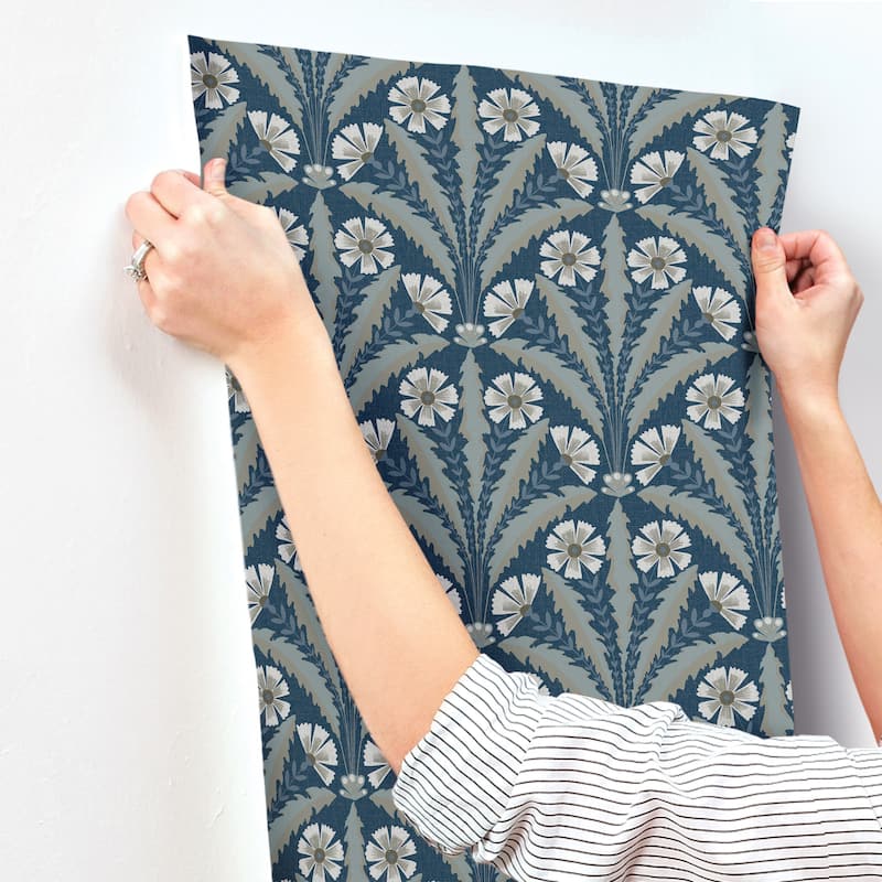 Chesapeake Tap Root Dark Blue Floral Damask Wallpaper