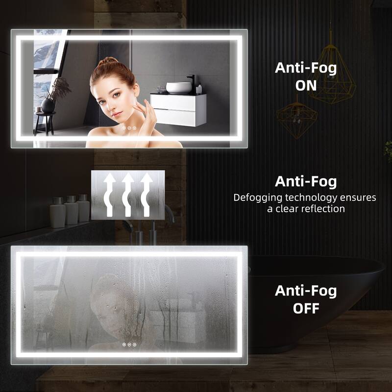 LED Bathroom Mirror with Front and Backlit Lights Anti-Fog