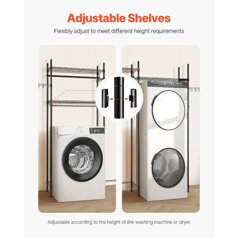 Adjustable Laundry Room Storage Shelf Over Washer and Dryer Sturdy Carbon Steel Organizer Rack