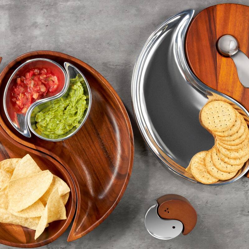 Nambe Yin Yang Cheese Board with Spreader - 13" x 13" x 1"