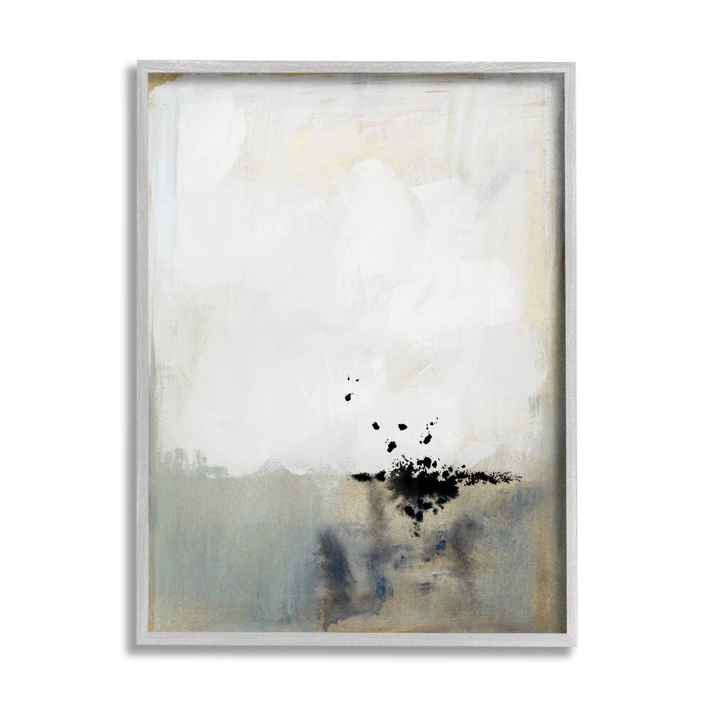 Stupell Neutral Beige Abstract Painting Black Ink Splatter Framed Giclee Texturized Art by Victoria Barnes