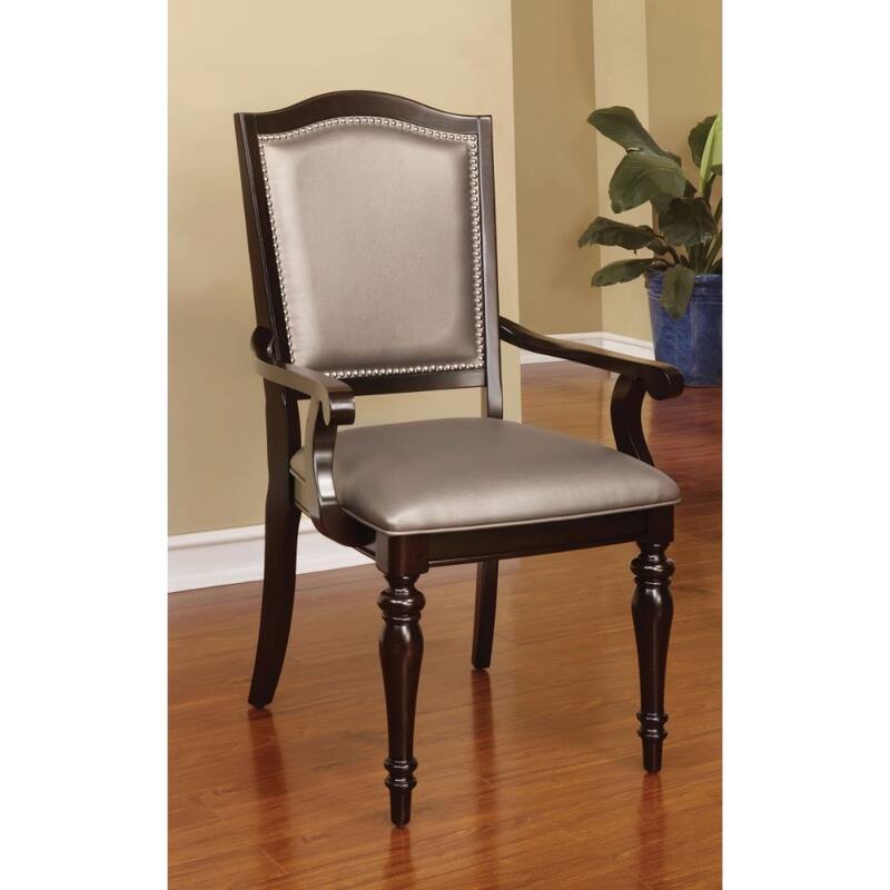 Set of 2 Transitional Arm Chairs with PVC and Dark Walnut Finish - 25.5" x 25" x 41.5"