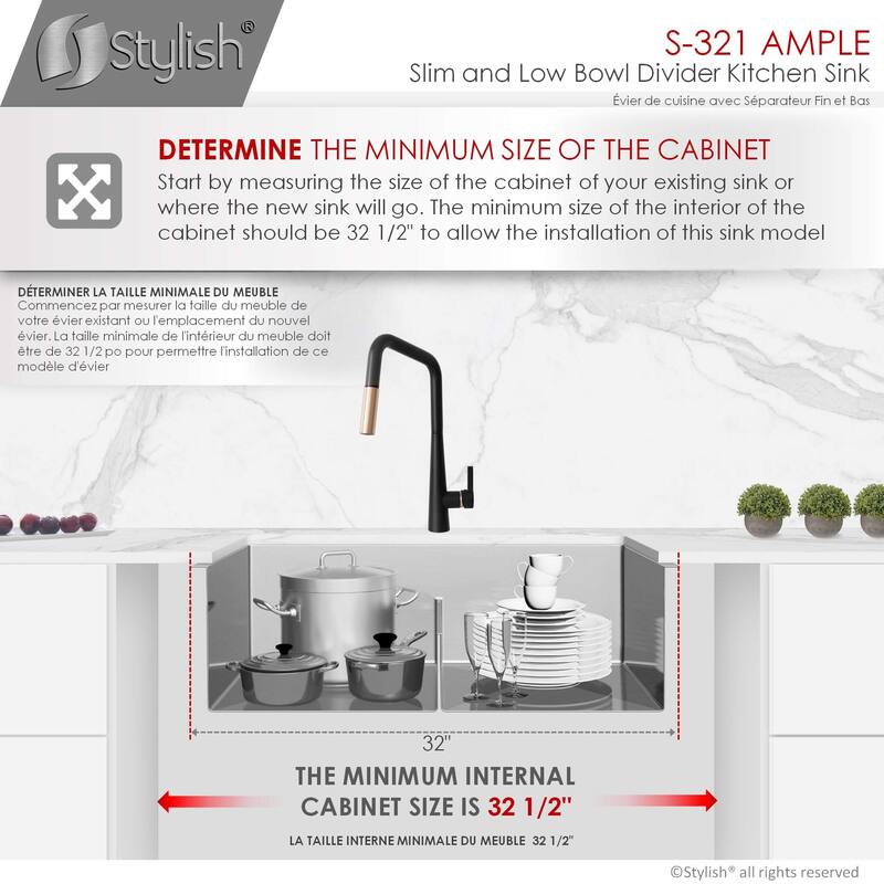 STYLISH 32 inch L x 18 inch W Stainless Steel Double Basin Low Divider Undermount Kitchen Sink with Grids and Strainers