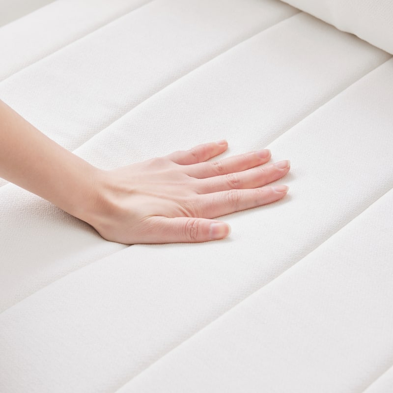 89x79x32" White 5-Seat Sectional Sofa with Ottoman, Stripes, 2 Pillows, L-Shape, Living Room