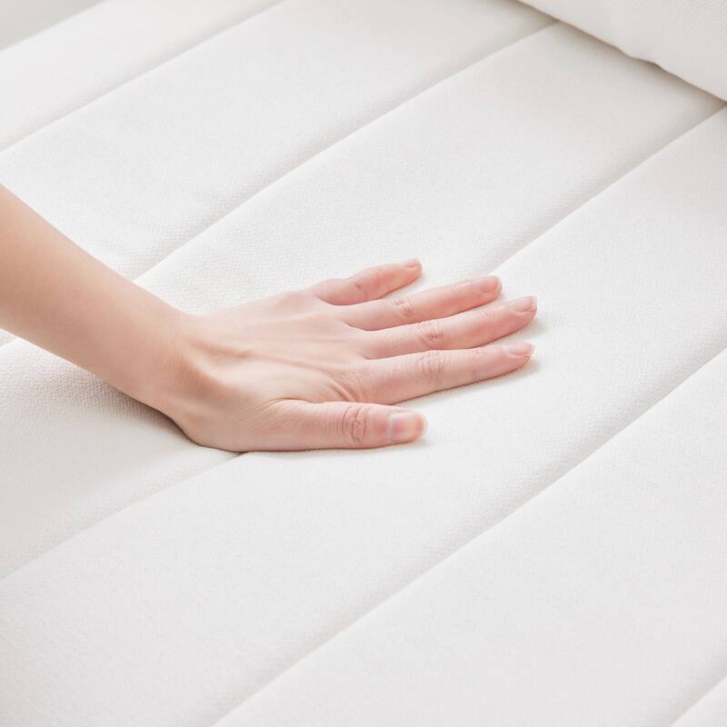 White 89" L-Shaped 5-Seat Sofa with Convertible Ottoman and Pillows