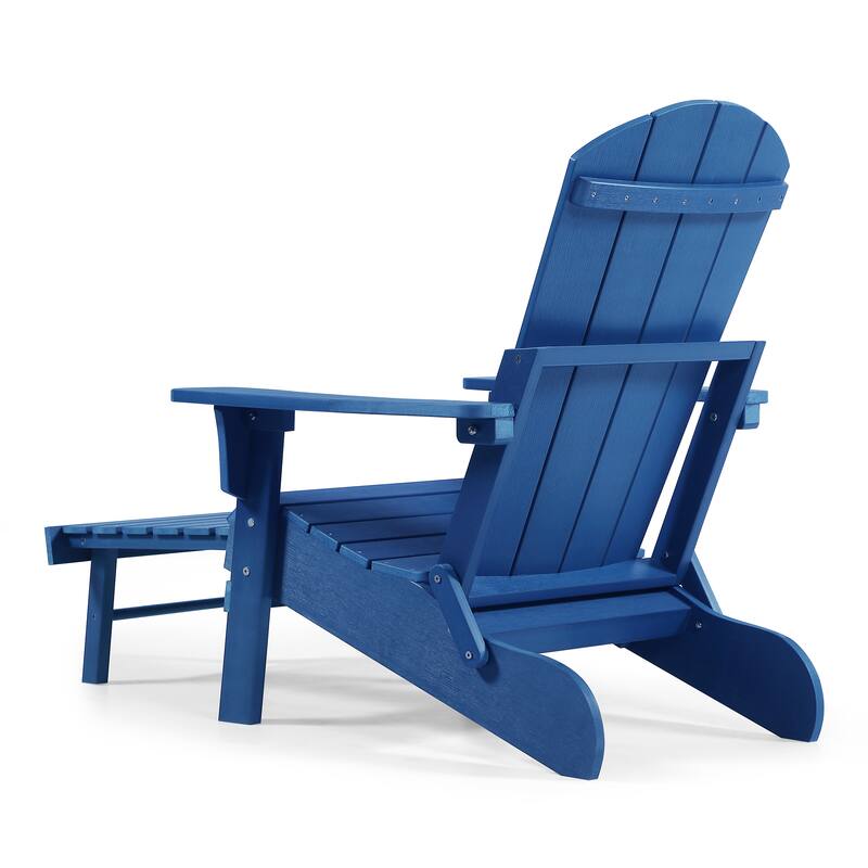 Hurley Folding Poly Plastic Adirondack Chair with Pull-out Ottoman