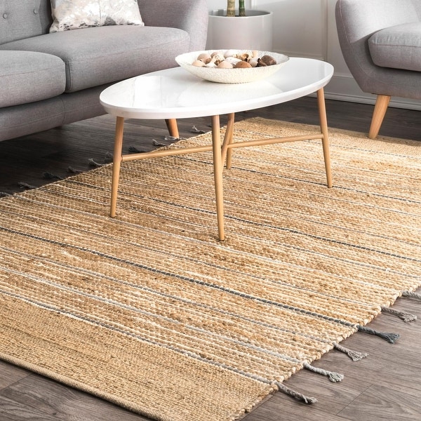Nuloom Natural Contemporary Hand-loomed Striped Jute/Cotton Area