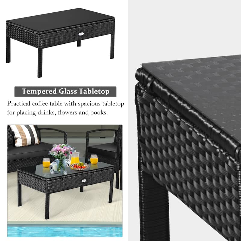 Gymax Set Of 4 Outdoor Patio Rattan Furniture Set Cushioned Sofa